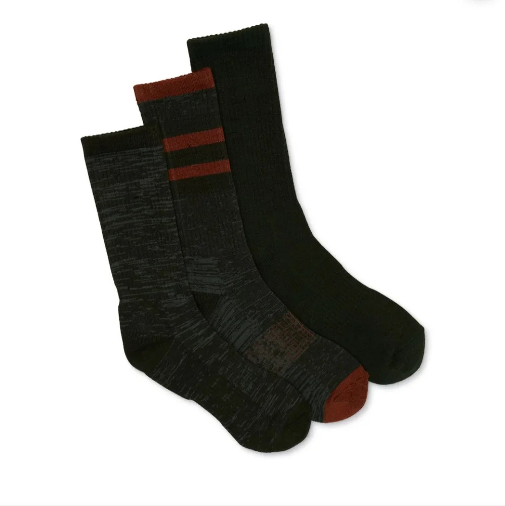 Ozark Trail Men's Shoe Size 6-12 Merino Wool Blend Socks, 3-Pack Green Holy